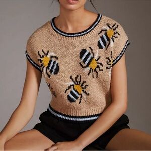 Anthropologie Tan Bee Pattern Sweater